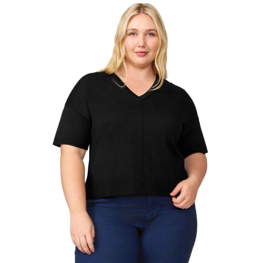 Melissa Paige Womens Plus Size Seamed V-Neck Sweater 3X Jet Black - NWT